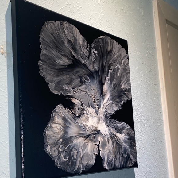 ❌SOLD❌12x12 hand painted Abstract Acrylic fluid pour art canvas painting black - Picture 2 of 10